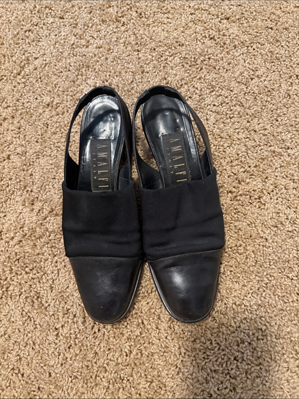 Vintage Amalfi Black Leather & Fabric Slingbacks Size 7